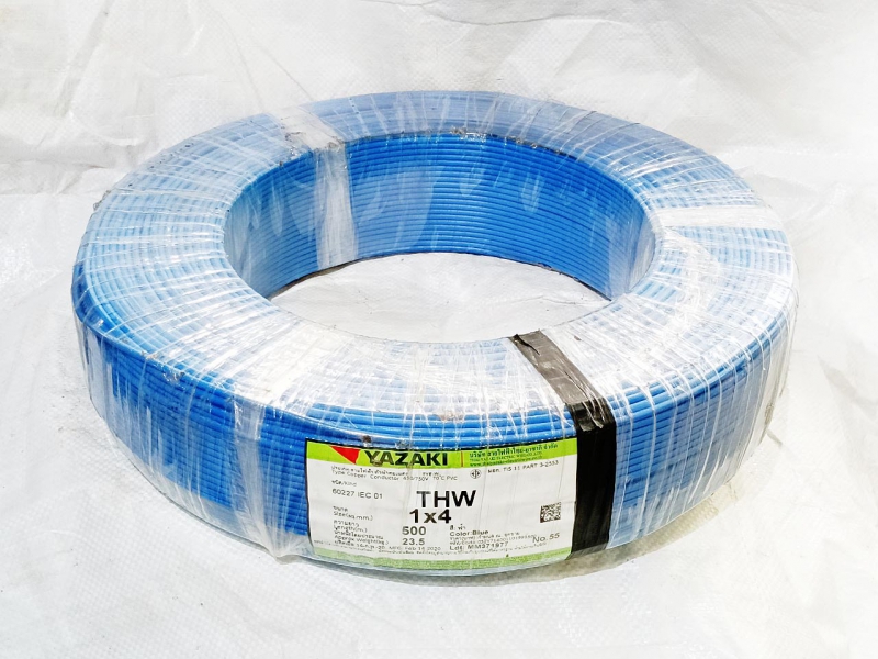 Thai Yazaki สายไฟ TYE-W 60227 IEC01 (THW) 1x4 sq.mm. ,ยาว 500 ม. สีฟ้า